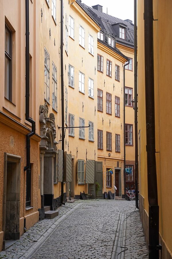 Dark alley in Gamla Stan Stockholm in the evening