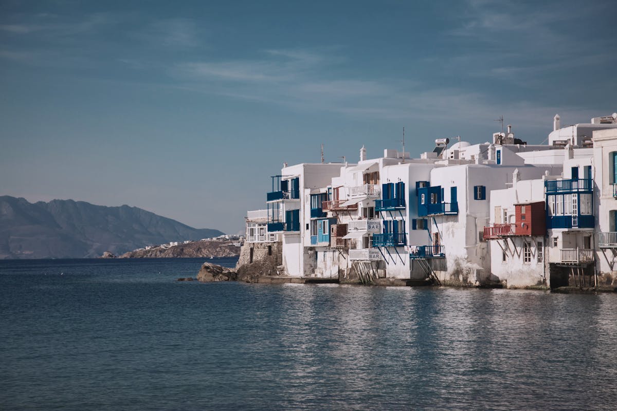 Seaside architecture and waterfront in Mykonos Greece