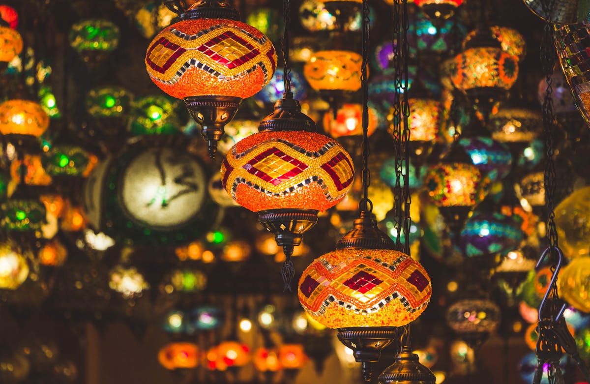 Colorful Turkish mosaic lanterns in an Istanbul market