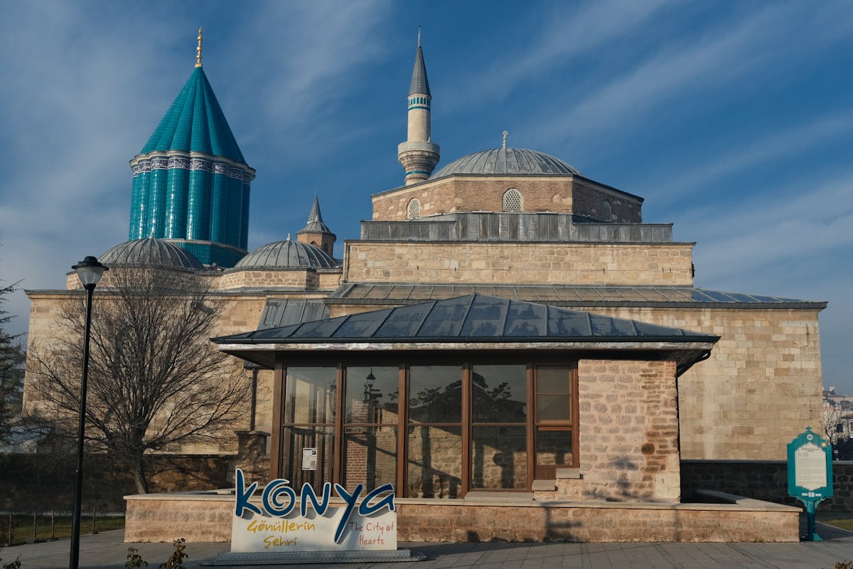 Mevlana Museum with turquoise dome in Konya, Turkey
