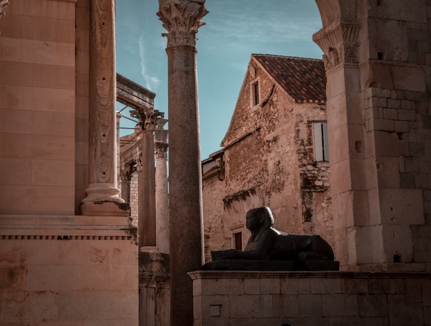 Interior of Diocletian Palace historic stone arches