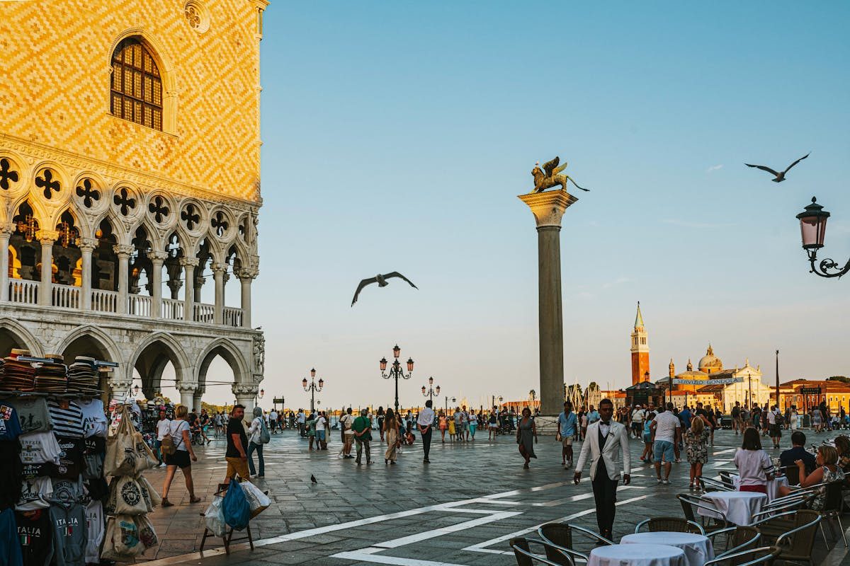Doges Palace and Piazza San Marco at sunset in Venice