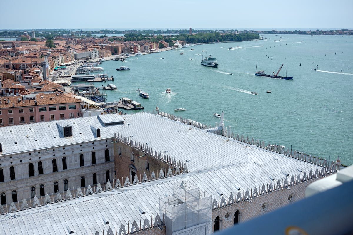 Aerial view of Doges Palace and St Marks Square Venice Italy