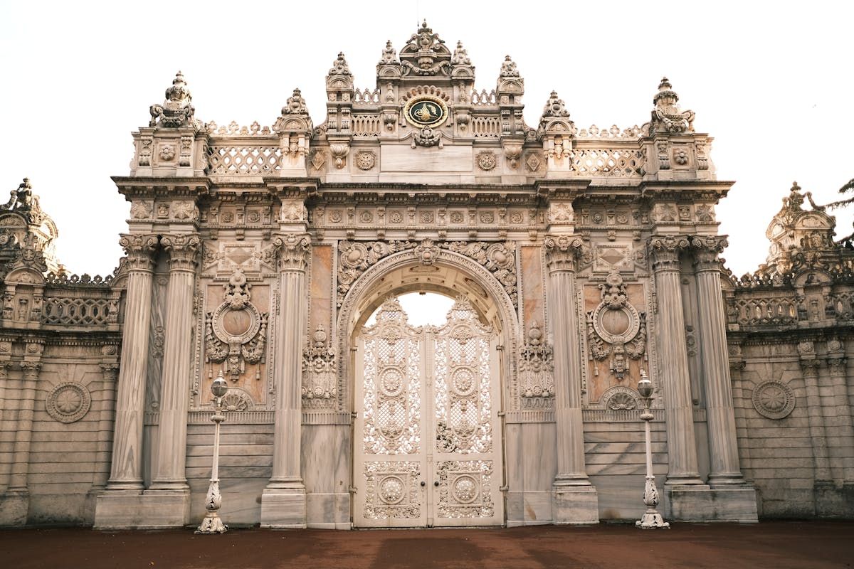 Carved stone entrance gate of Dolmabahce Palace in Istanbul