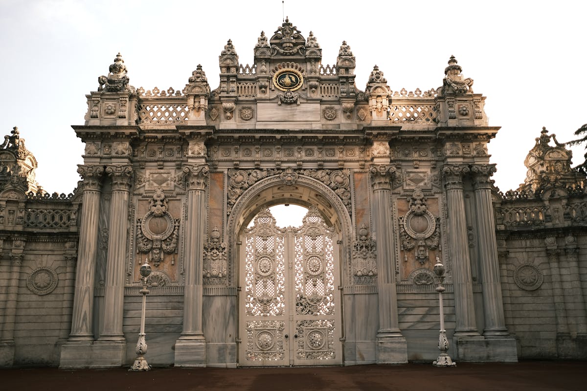 Ornate ceremonial gate of Dolmabahce Palace in Istanbul