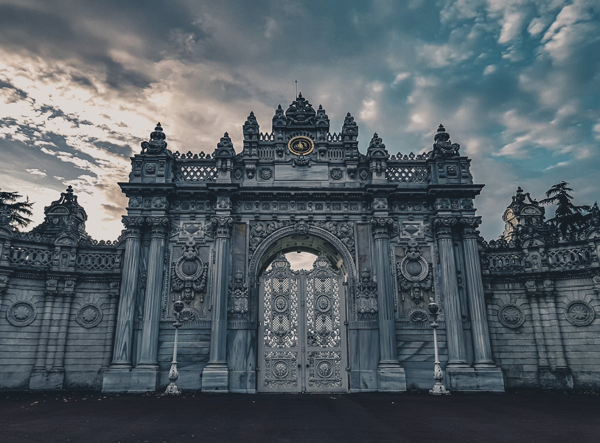 Decorative entrance of Dolmabahce Palace showing intricate Ottoman stonework