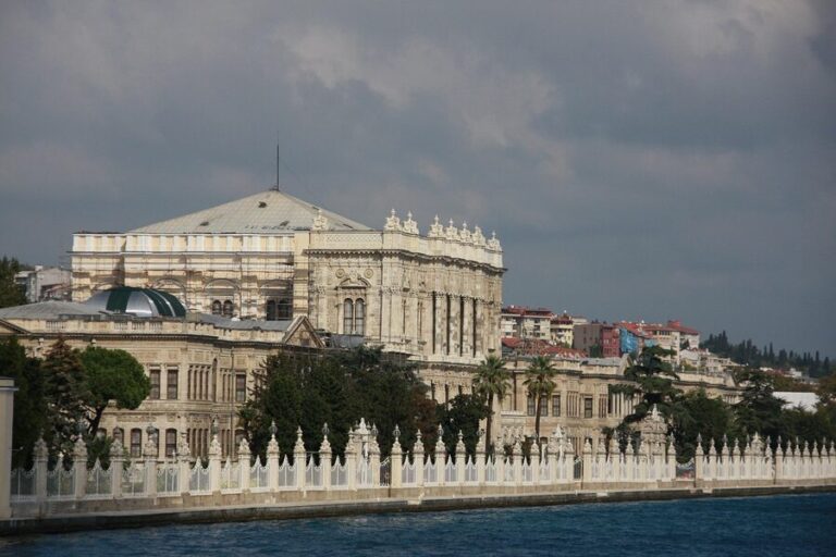 Dolmabahce Palace seen from the Bosphorus waterfront in Istanbul