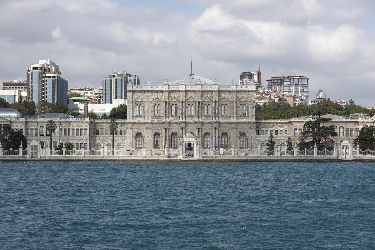 Dolmabahce Palace coastline at sunset in Istanbul