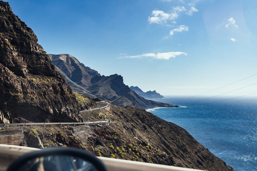 Gran Canaria coastal road with ocean views and volcanic cliffs