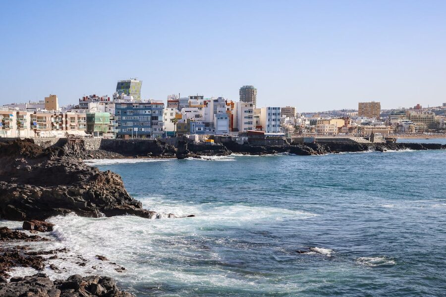 Las Palmas de Gran Canaria coastal cityscape with sunny beach
