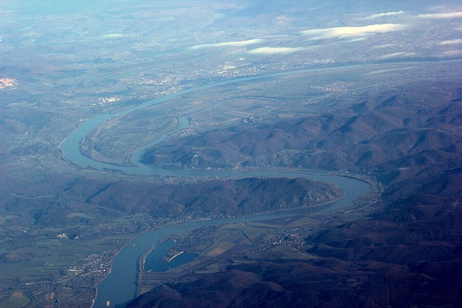 Aerial view of the Danube Bend Donauknie