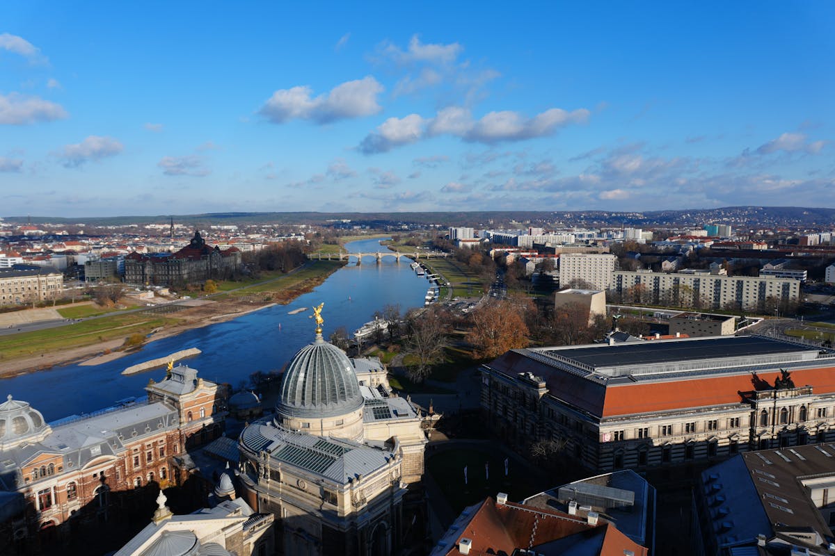 Stunning aerial view of Dresden showing historic architecture and the Elbe River