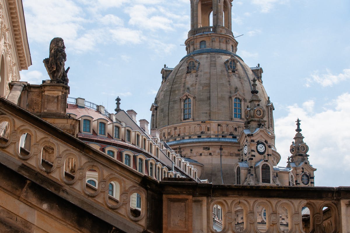 The iconic Frauenkirche dome rising above Dresden rooftops
