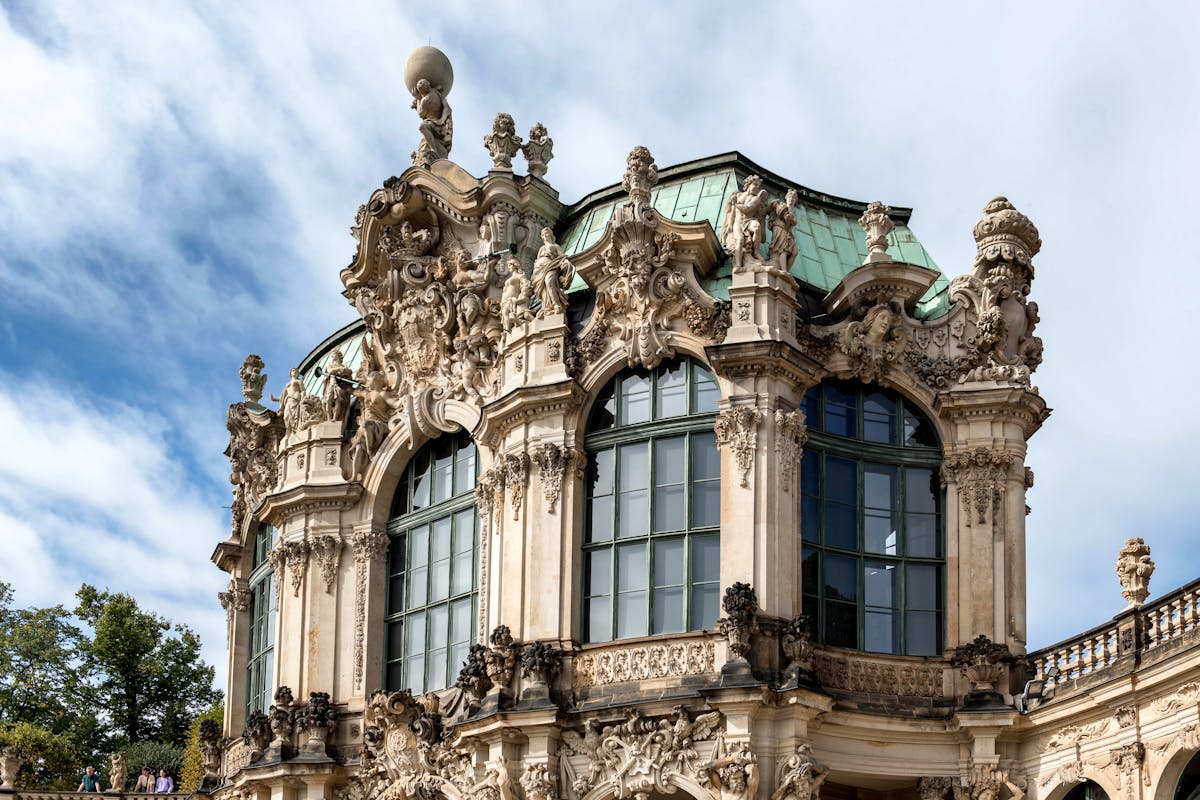 Ornate Baroque facade of the Wallpavillon at Zwinger Palace in Dresden Germany