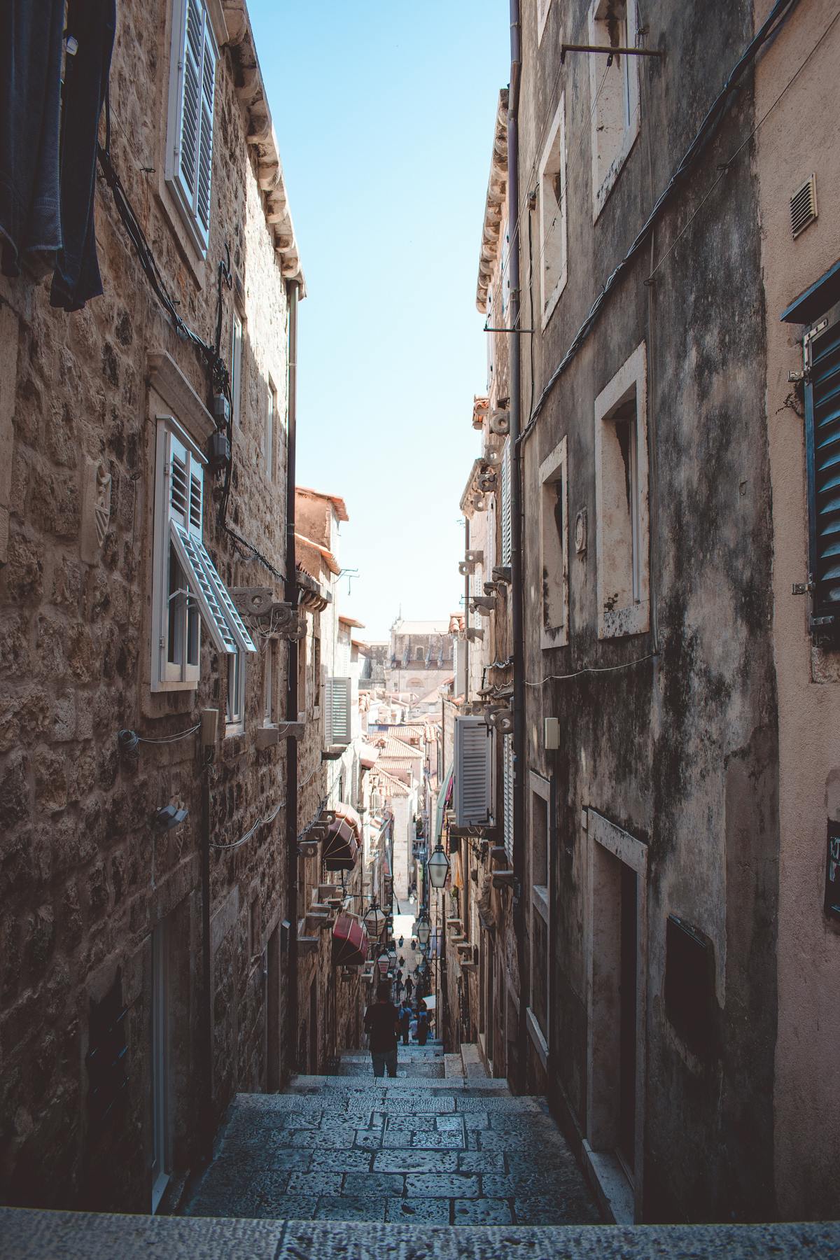 Narrow cobblestone street in Dubrovnik's Old Town