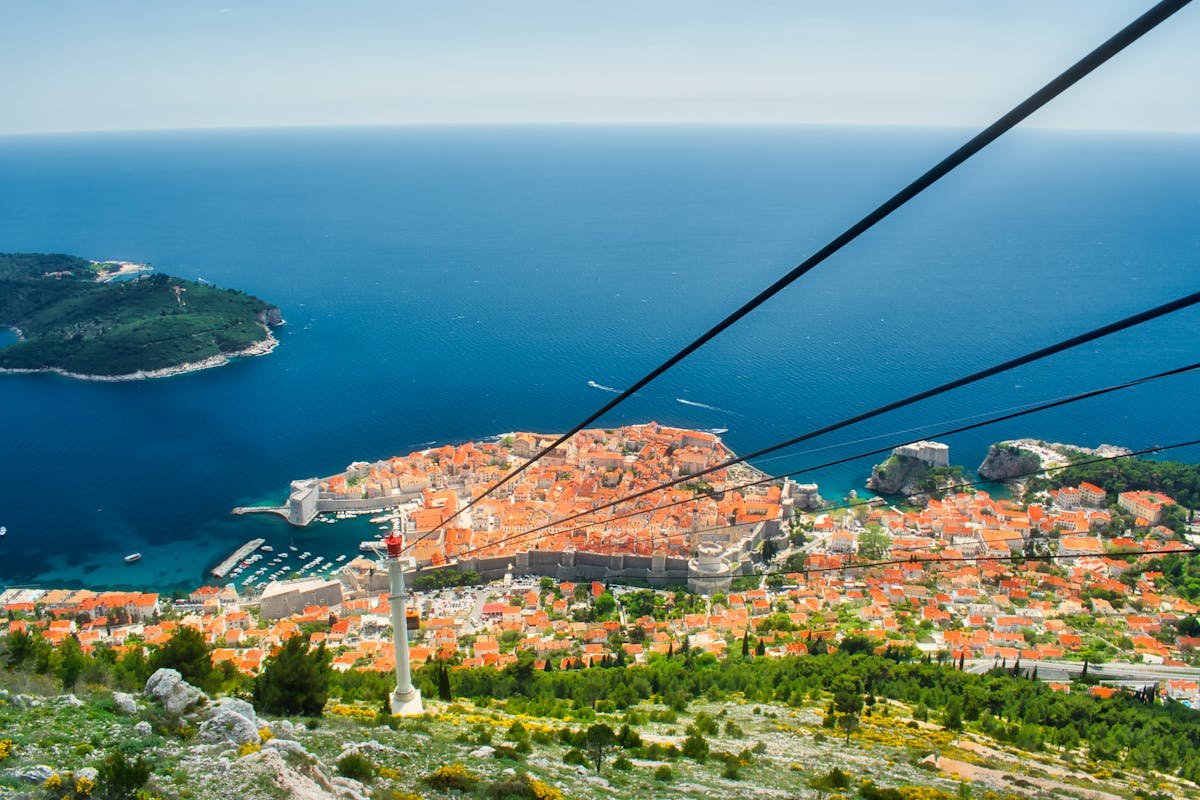 Aerial view of Dubrovnik's old town and blue Adriatic Sea