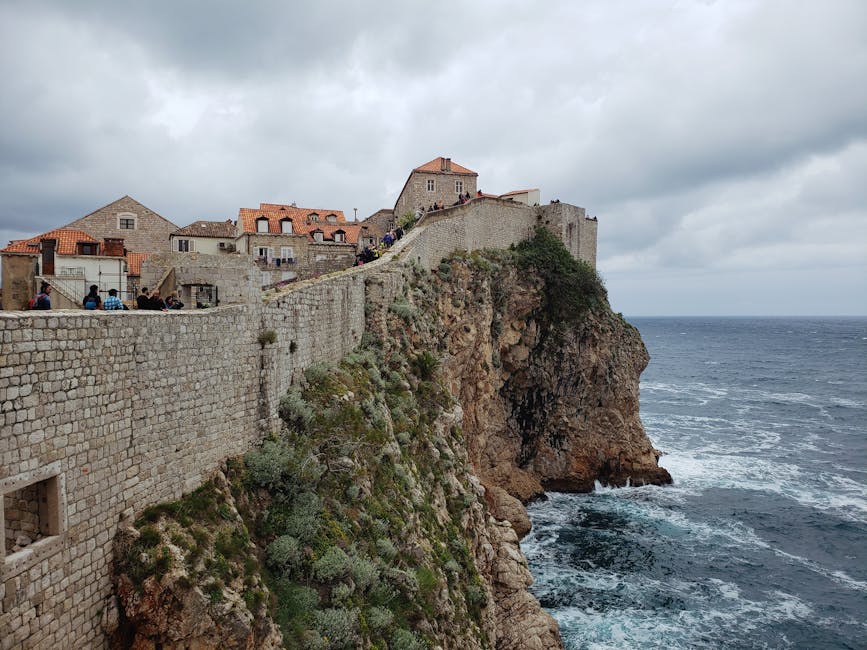 Dubrovnik city walls perched above the sea