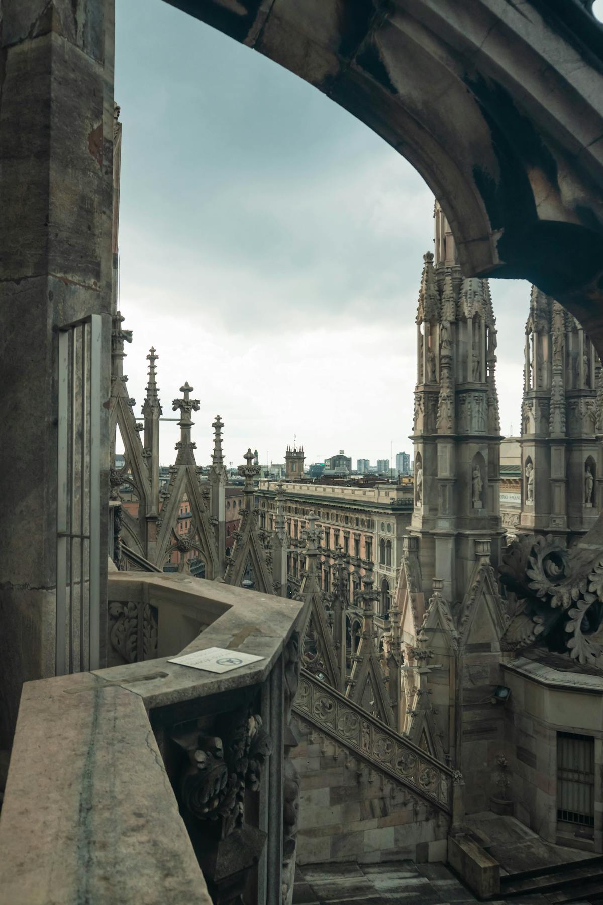 Spires and pinnacles seen from Milan Cathedral terraces