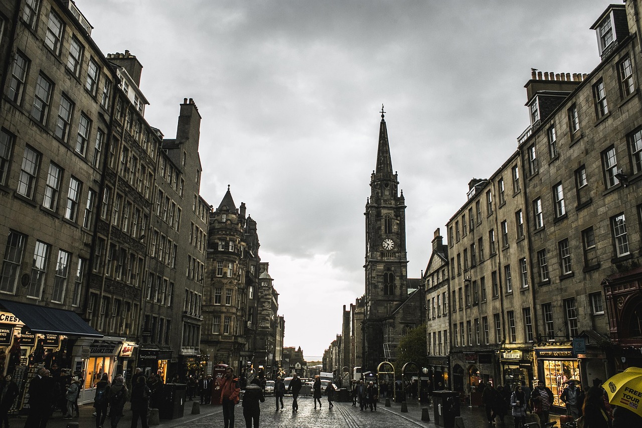 Historic stone buildings and narrow streets in Edinburgh Old Town