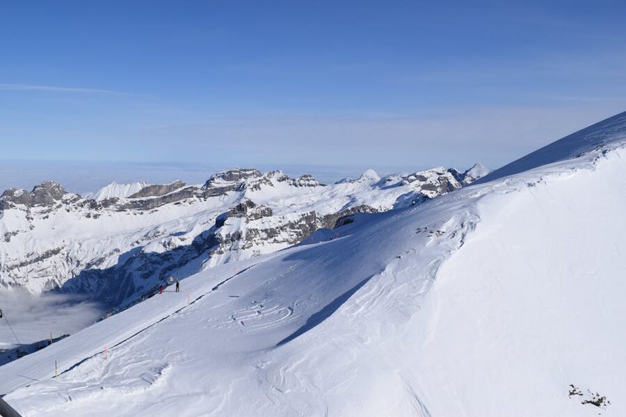 Snow-covered ski slopes in Engelberg Switzerland