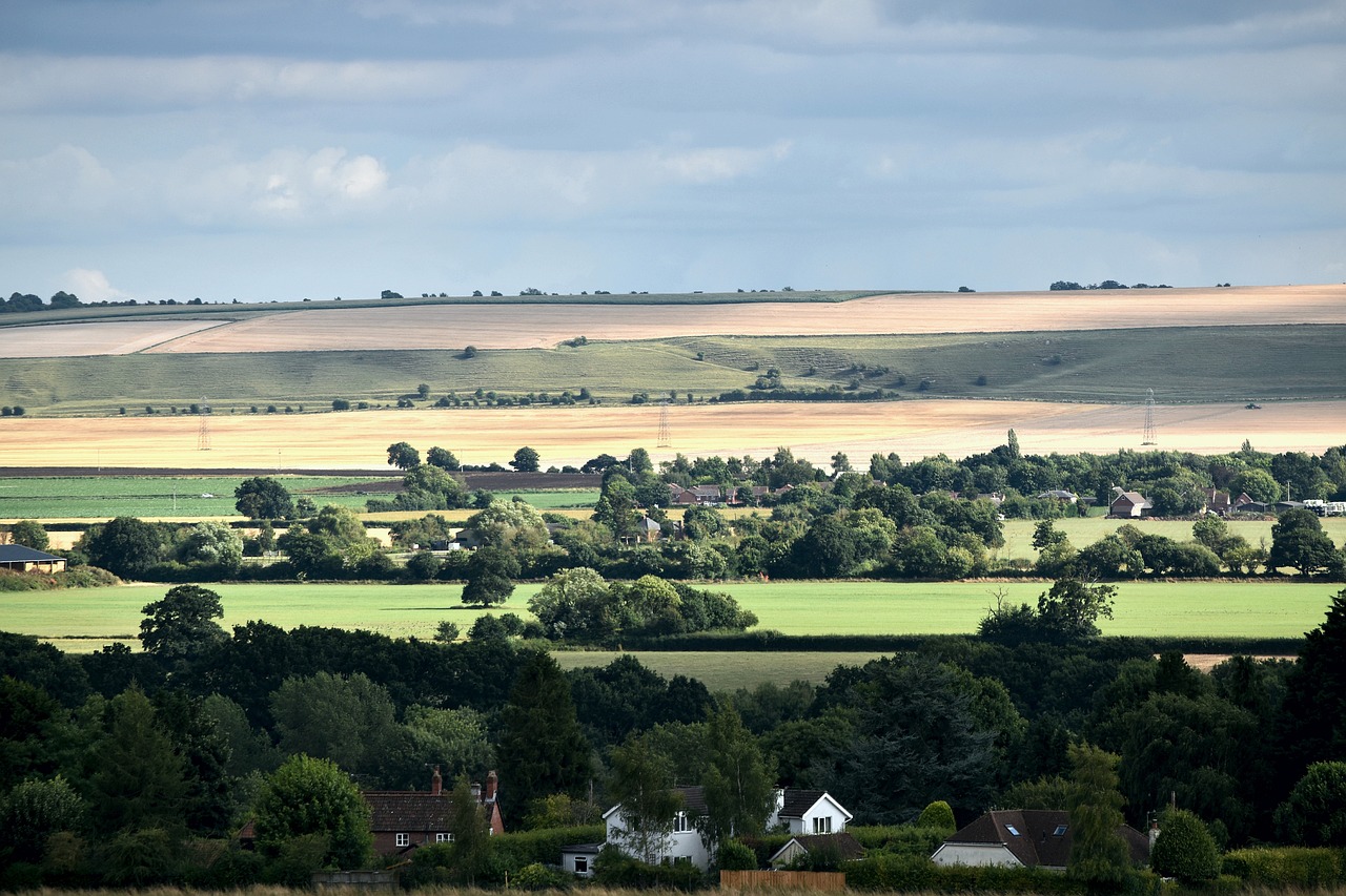 Lush green rolling hills of rural England