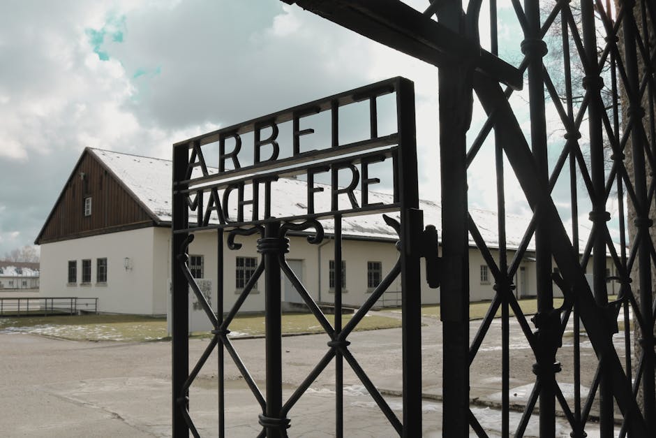 Entrance gate at a concentration camp memorial site