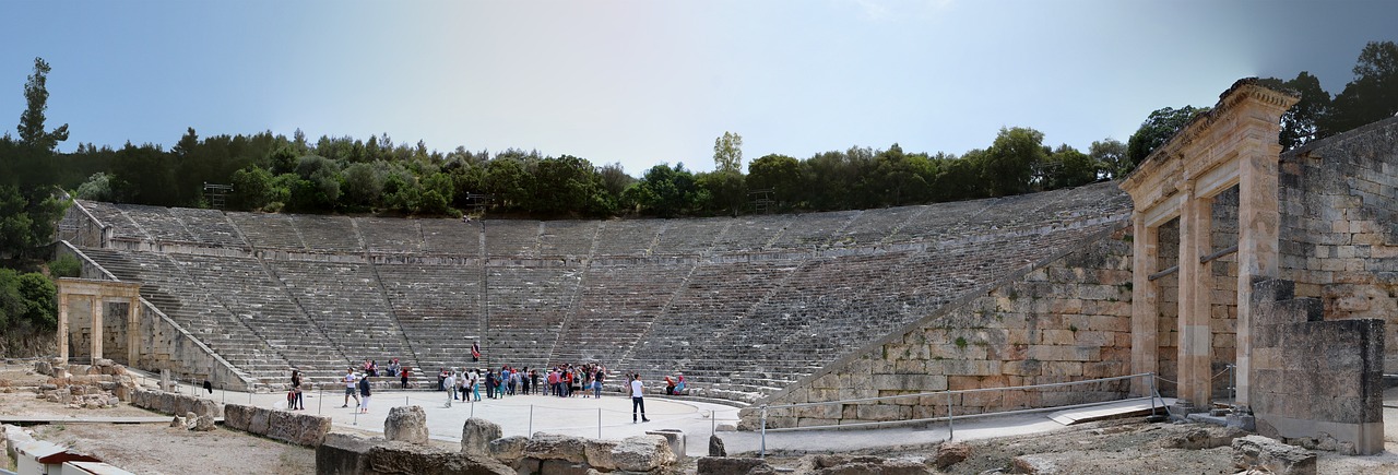 Close-up view of the stone seating tiers at the ancient Epidaurus amphitheatre