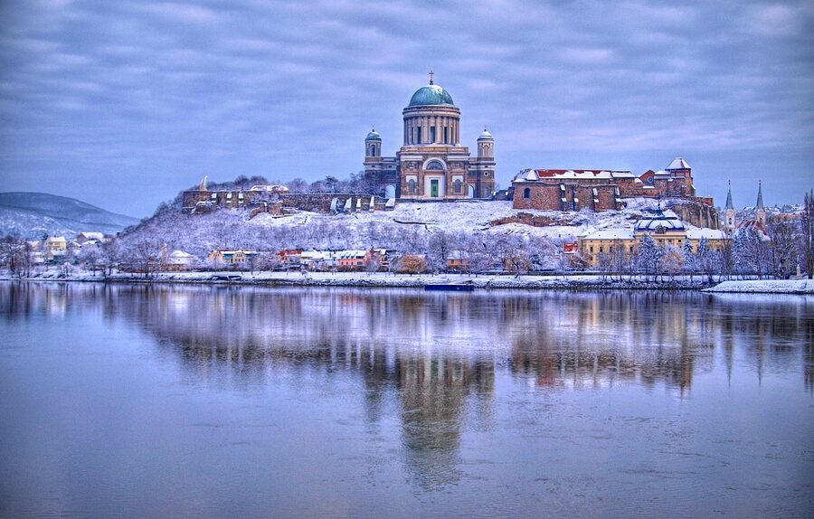 Esztergom Basilica reflecting on the Danube