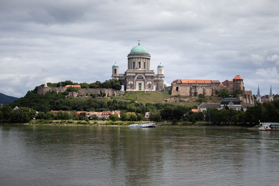 Esztergom Basilica on the hill beside the Danube River