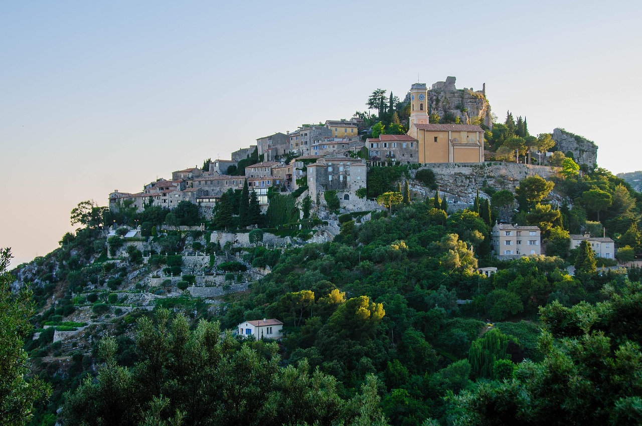 Medieval stone buildings and narrow streets in the hilltop village of Eze France