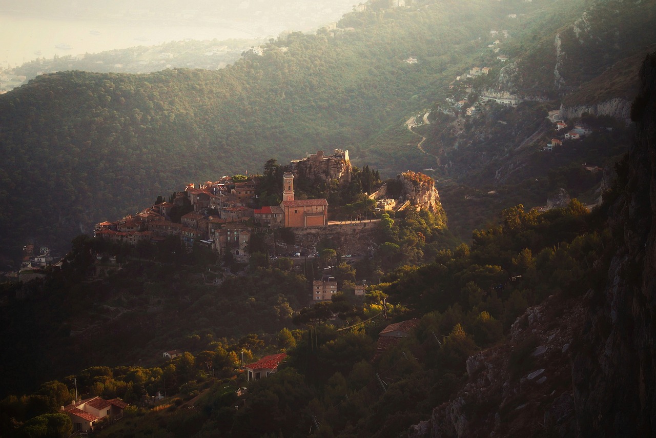 Stone ruins and buildings in the hilltop village of Eze on the French Riviera