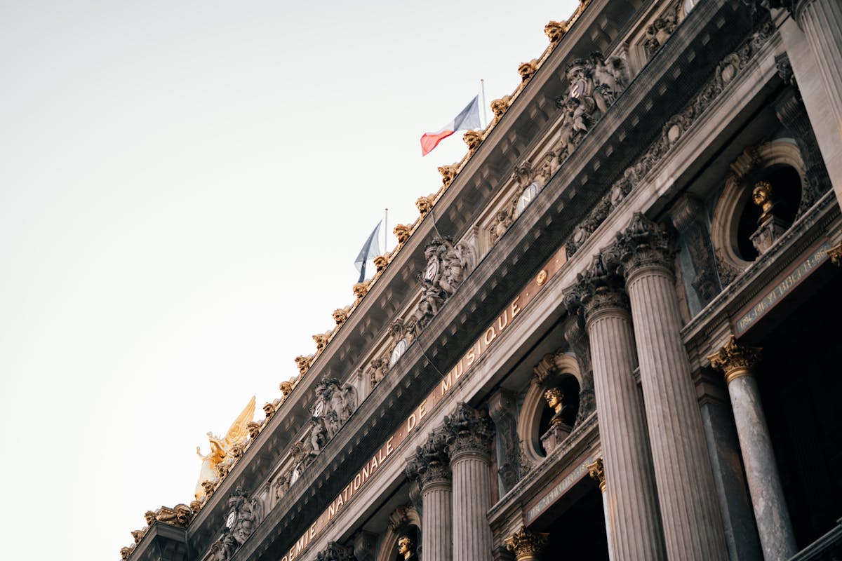 The ornate Neo-Baroque facade of the Palais Garnier opera house in Paris
