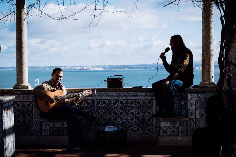 Porto fado guitar and wine atmosphere