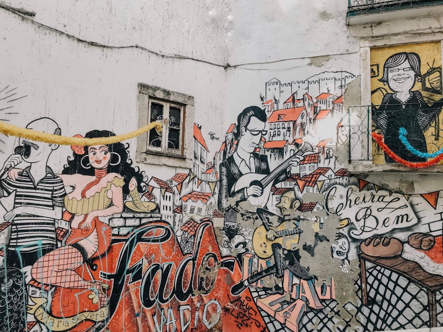 Fado street art mural in Alfama, Lisbon