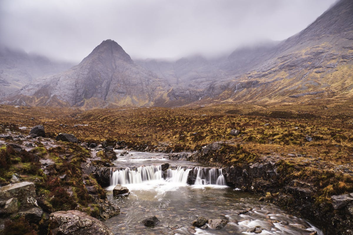The Fairy Glen landscape on the Isle of Skye with unusual terrain formations