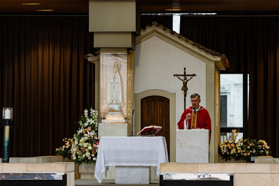 Priest conducting mass at Fatima sanctuary
