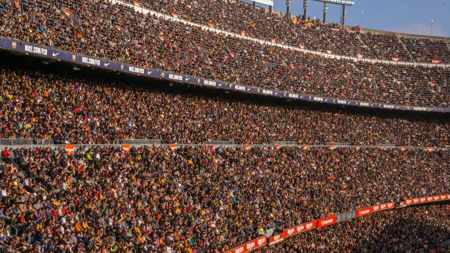 Crowd filling Camp Nou stadium during a Barcelona football match