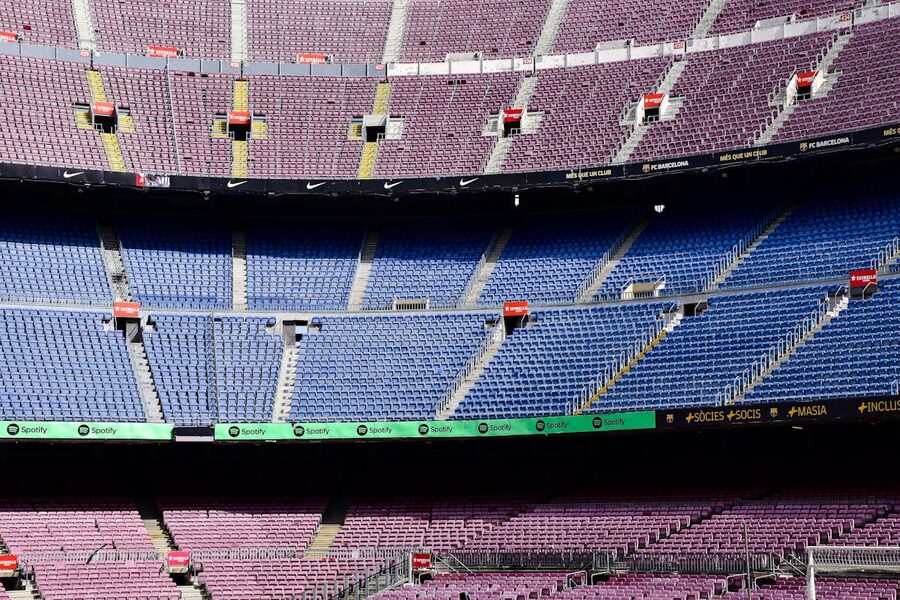 Empty colorful stands at Camp Nou Stadium Barcelona