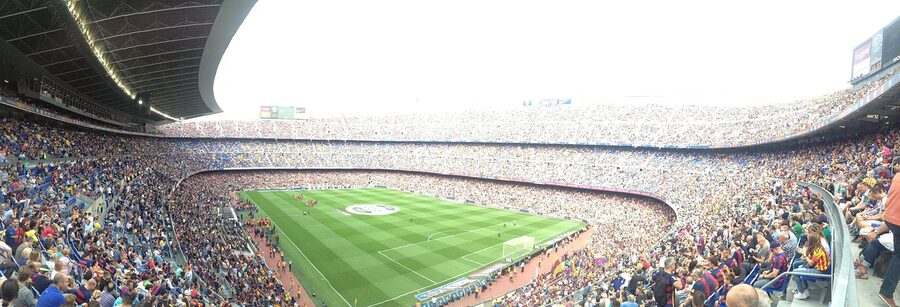 Panoramic view inside Camp Nou stadium Barcelona