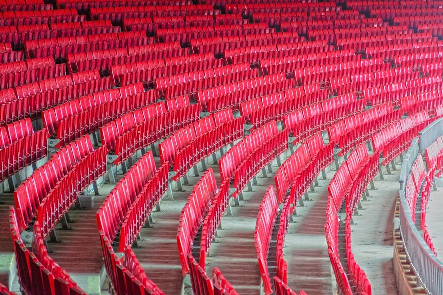 Rows of seats inside Camp Nou FC Barcelona stadium