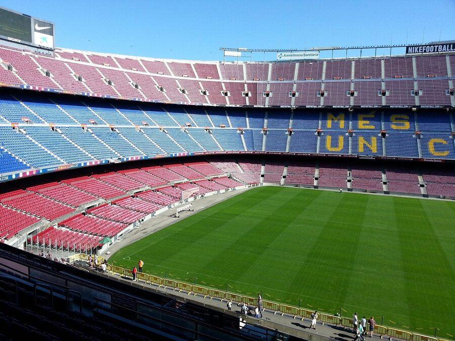 Wide angle view of Camp Nou football stadium in Barcelona Spain