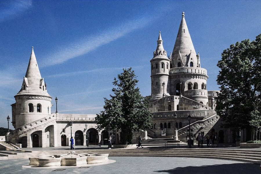 Fishermans Bastion white turrets Budapest Buda Castle Hill