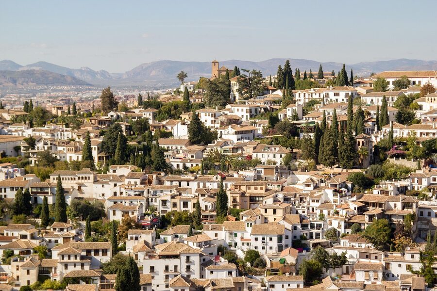 Granada Albaicin neighbourhood skyline with panoramic view of the city