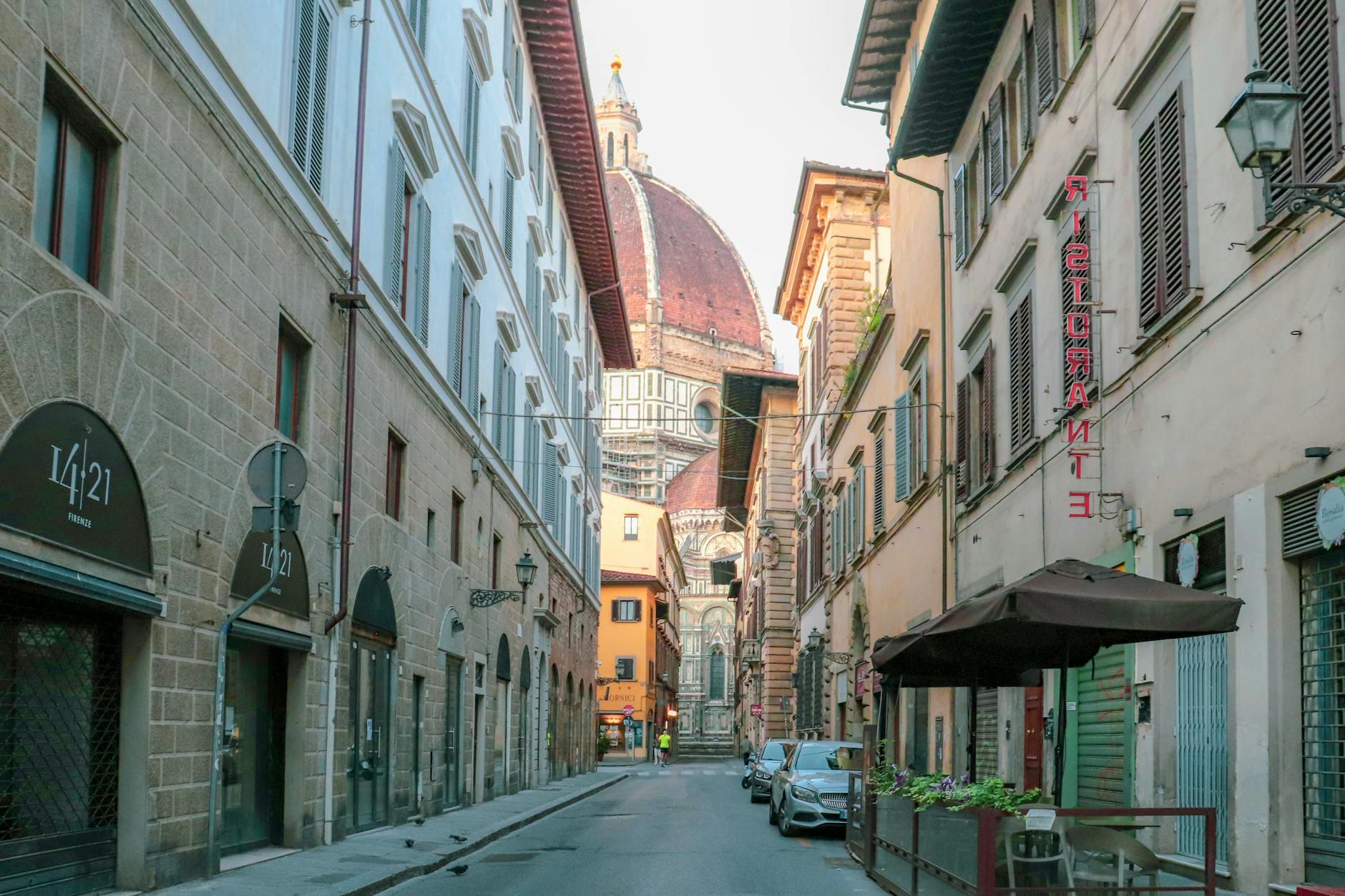 Charming Florence street leading to the famous Duomo cathedral