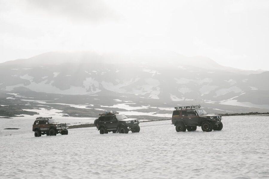 Super jeeps on snowy mountain Iceland