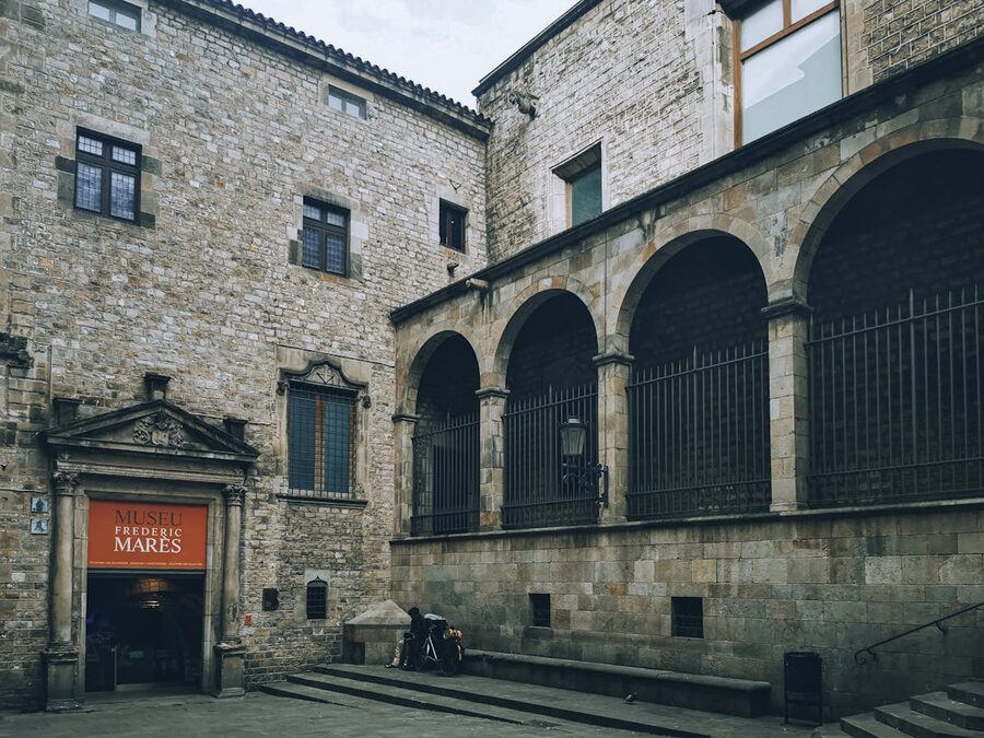 Historic Frederic Mares Museum in Barcelona with stone arches
