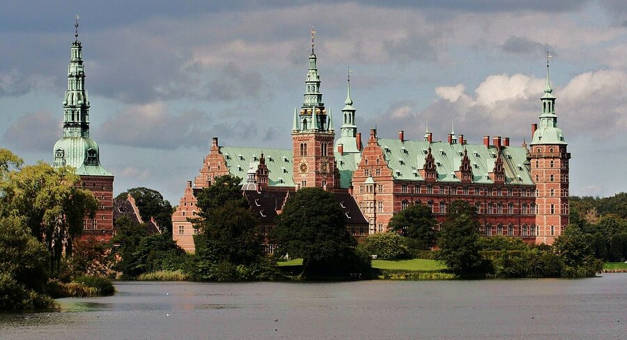 Frederiksborg Castle aerial view in Hillerod Denmark