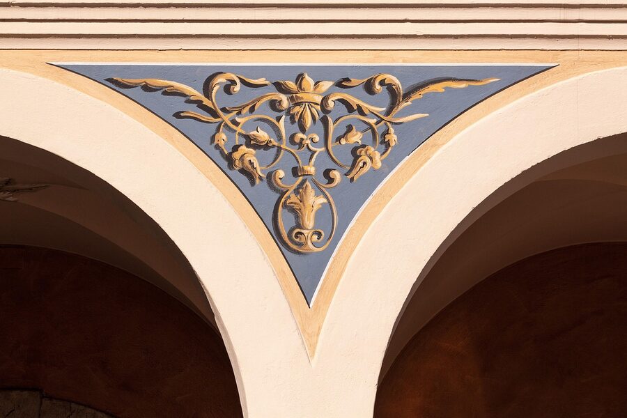 Historic fresco wall painting with classical figures