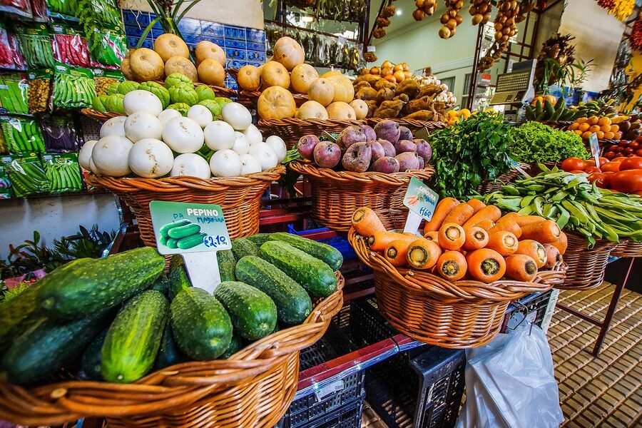 Fruit and vegetable display at Mercado dos Lavradores Funchal