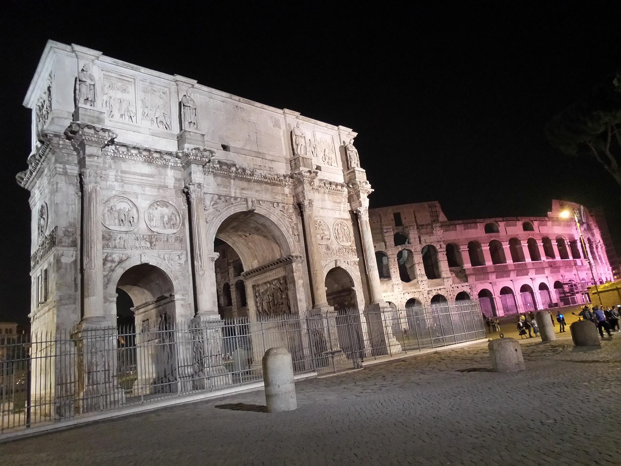 Ancient portal and gate in Rome at night near the Pantheon